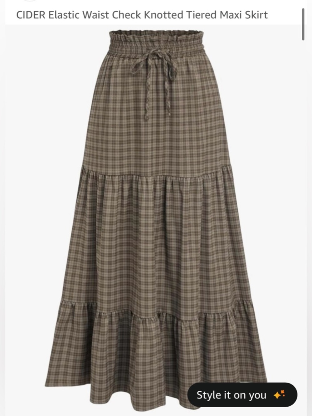 CIDER ELASTIC WAIST CHECK TIERED MAXI SKIRT SIZE SMALL